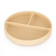 Miseczki i talerzyki dla dzieci - Talerzyk silikonowy z przegródkami okrągły beżowy 6m+ PETITE&MARS - miniaturka - grafika 1