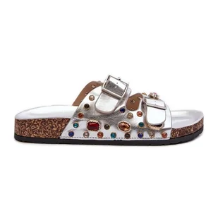 Zdobione Klapki Damskie Z Klamrami S.Barski MY121 Srebrne srebrny - Klapki i japonki damskie - miniaturka - grafika 1