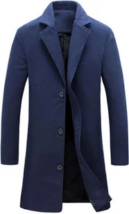 Płaszcz męski wełniany długi płaszcz zimowy slim fit trencz biznesowy płaszcz męski casual płaszcz męski stójka płaszcz przejściowy wygodny płaszcz męski, granatowy - Płaszcze męskie - miniaturka - grafika 1