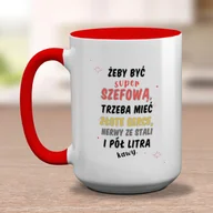 Kubki - Duży kubek z nadrukiem dla szefowej - z czerwonym wnętrzem i uszkiem - miniaturka - grafika 1