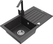 Zlewozmywaki z baterią - Mexen Pablo zlewozmywak granitowy 1-komorowy z ociekaczem i baterią kuchenną Rita, czarny nakrapiany- 6510-76-670300-76 - miniaturka - grafika 1