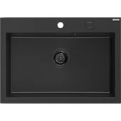 Zlewozmywaki - Mexen Elix zlewozmywak granitowy 1-komorowy 700 x 500 mm, czarny/srebrny metalik, syfon czarny - 6526701005-73-B - miniaturka - grafika 1