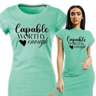 Koszule damskie - PIŻAMA DAMSKA MIĘTOWA Koszula Nocna Na Prezent WORTHY ENOUGH Napisy Wzory S - miniaturka - grafika 1