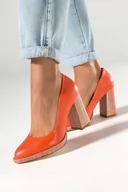 Czółenka - Pomarańczowe czółenka skórzane damskie na ozdobnym słupku PRODUKT POLSKI Casu 2746-196-837-41 - miniaturka - grafika 1
