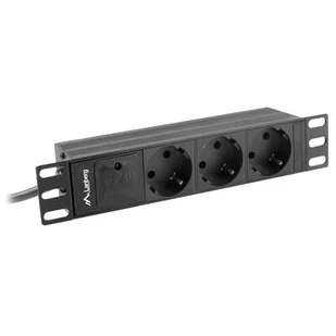 Listwa zasilająca Lanberg do szaf 10" 1U 10A PDU 3x Schuko 2m czarna - Listwy zasilające - miniaturka - grafika 1