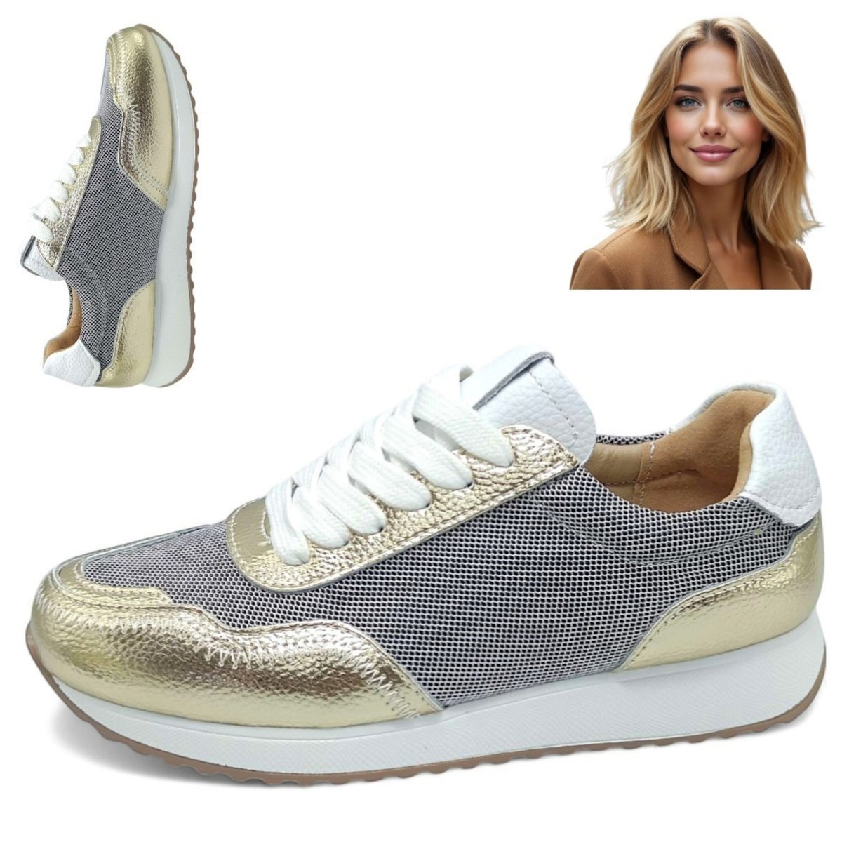 Damskie SKÓRZANE Półbuty Złote Oddychające Wiosna lato Eleganckie Barski 38