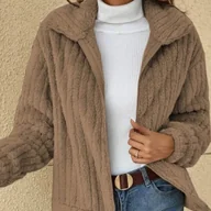 Kurtki damskie - Pluszowa rozpinana kurtka damska - Brązowy - miniaturka - grafika 1