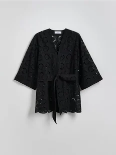 Reserved - Ażurowe kimono z wiązaniem - czarny - Marynarki i żakiety damskie - miniaturka - grafika 1