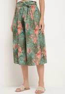 Spodnie damskie - Ciemnozielone Szerokie Spodnie z Wysokim Stanem z Gumką i Materiałowym Paskiem w Talii Asrefia - miniaturka - grafika 1