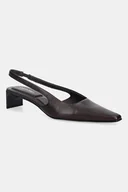 Czółenka - Calvin Klein czółenka skórzane SET BACK HEEL PUMP SLINGBACK LTH kolor bordowy na słupku HW0HW02848 - miniaturka - grafika 1
