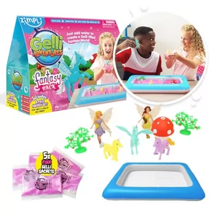 Gelli Worlds Fantasy Pack od Zimpli Kids. Zawiera 5 saszetek Gelli, zestaw 8 figurek Fantasy oraz dmuchany mini basen. Pomysłowy zestaw do zabawy. Świetny prezent oraz edukacyjna zabawka dla dzieci - Masy plastyczne - miniaturka - grafika 1