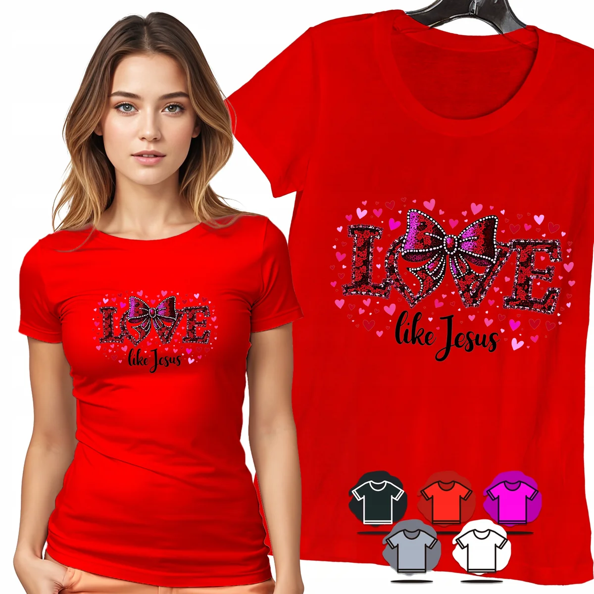 KOSZULKA DAMSKA T-SHIRT - LOVE LIKE JESUS PANTERKA SERCA WIARA WZÓR - XXL