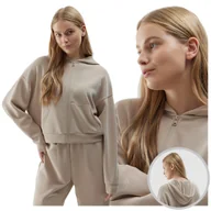 Bluzy damskie - BLUZA damska z KAPTUREM rozpinana CROP TOP 4F dresowa sportowa beżowa XXL - miniaturka - grafika 1
