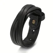 Inne - TEMU Bransoletka z Szerokim Mankietem dla Mężczyzn w Stylu Vintage z Prawdziwej Skóry - Ręcznie Robiona, Wielowarstwowa - miniaturka - grafika 1