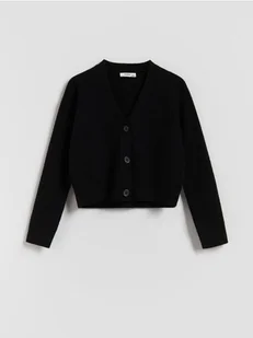 Reserved - Dzianinowy kardigan z wiskozą - czarny - Swetry dla dziewczynek - miniaturka - grafika 1