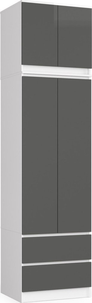 Fabryka Mebli Akord Szafa z nadstawką do sypialni 60 cm STAR - biała-grafit szary