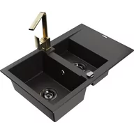 Zlewozmywaki z baterią - Mexen Gaspar zlewozmywak granitowy 1,5-komorowy z ociekaczem i baterią kuchenną Rita, czarny/złoty - miniaturka - grafika 1