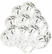 Wesele i ślub - BALONY DUŻE z KONFETTI SREBRNYM 10szt dekoracje na urodziny chrzest ślub - miniaturka - grafika 1