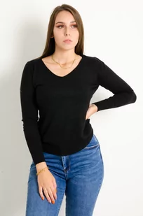 SWETER Z DEKOLTEM W SZPIC- CZARNY - Olika - Swetry damskie - miniaturka - grafika 1
