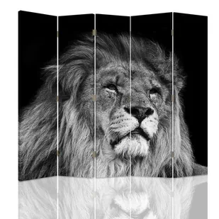 Parawan pokojowy FEEBY, Lew w szarości, Obrotowy 180x170cm 5-częściowy - Parawany - miniaturka - grafika 1