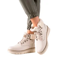Botki damskie - Goodin Traperki Na Platformie beżowy - miniaturka - grafika 1