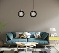 Lampy sufitowe - Nowoczesna lampa sufitowa RING wisząca 2-punktowa industrialny design, loft, czarna z akcentami starego złota - miniaturka - grafika 1