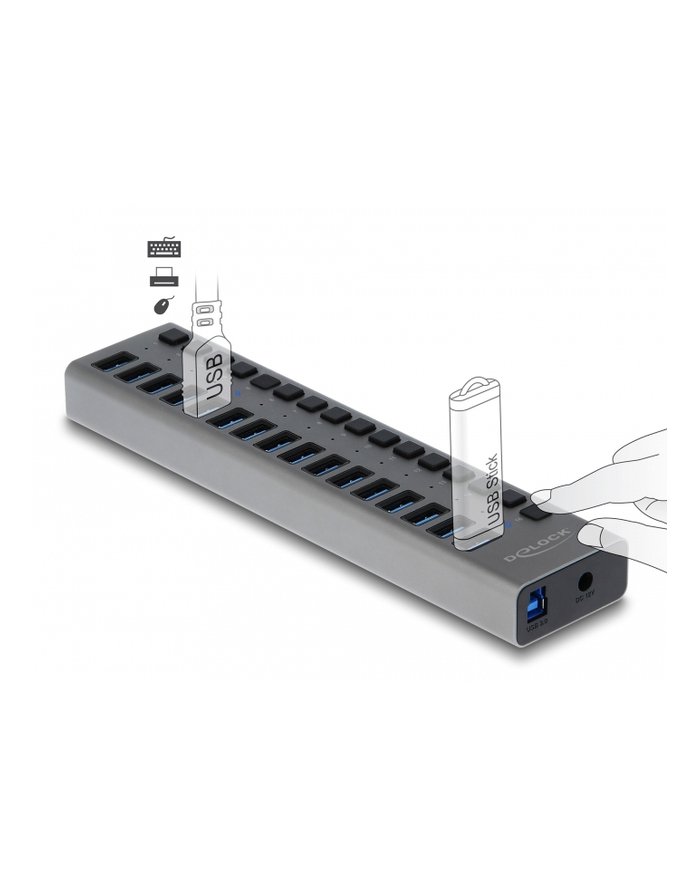 Hub USB Delock Hub Usb 3.0 w metalowej obudowie 10-portowy z przełącznikiem 63976 63739