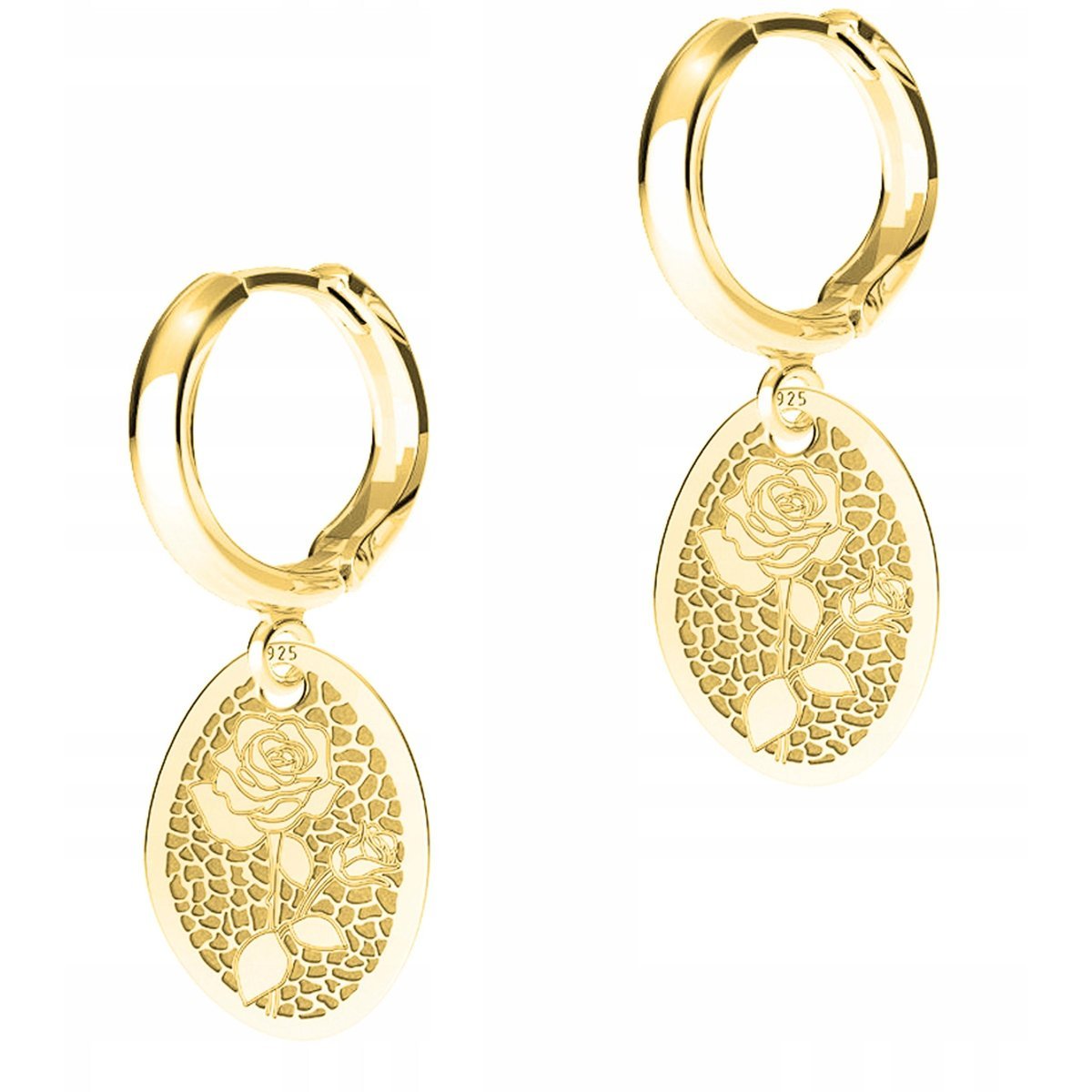 Złote Kolczyki Blaszki z Różami Kwiaty Róże Kwiat Róża SREBRO 925