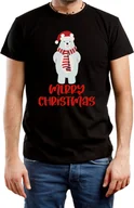 Koszulki męskie - T-SHIRT MĘSKI Z NADRUKIEM PREZENT ŚWIĘTA MIŚ KOSZULKA CZARNA R-M A440 - miniaturka - grafika 1