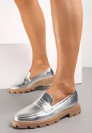 Mokasyny damskie - Srebrne Płaskie Mokasyny z Klasycznymi Przeszyciami Tyshell - miniaturka - grafika 1