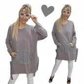 Bluzki damskie - KRATA BLUZA DAMSKA KANGUREK luźna dresowa tunika bluzka50 52 5XL 6XL 3160 - miniaturka - grafika 1