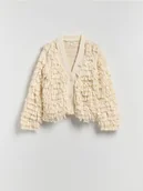 Swetry damskie - Reserved - Kardigan ze strukturalnym splotem - złamana biel - miniaturka - grafika 1