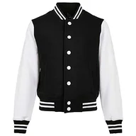 Kurtki i płaszcze dla chłopców - Build Your Brand Unisex dziecięca bluza Organic Kids Sweat College Jacket, czarna/biała, 158/164 - miniaturka - grafika 1