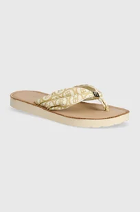 Tommy Hilfiger japonki TH EMBLEM ELEVATED BEACH SANDAL damskie kolor beżowy na płaskim obcasie FW0FW07847 - Klapki i japonki damskie - miniaturka - grafika 1
