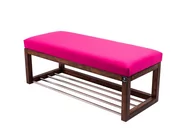 Ławki do przedpokoju - Ławka na buty, LPG-4, 130 cm, EMRAWOOD, drewno lite, kolor orzech, siedzisko gładkie, kolor różowy - miniaturka - grafika 1