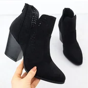 Botki damskie - Botki damskie zamszowe na słupku ażurowe czarne S.Barski HY51-060 - miniaturka - grafika 1