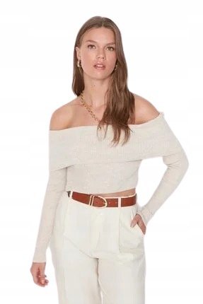 TRENDYOL BIAŁY SWETER Z GOLFEM ODKRYTE RAMIONA DOPASOWANY 34 5_A