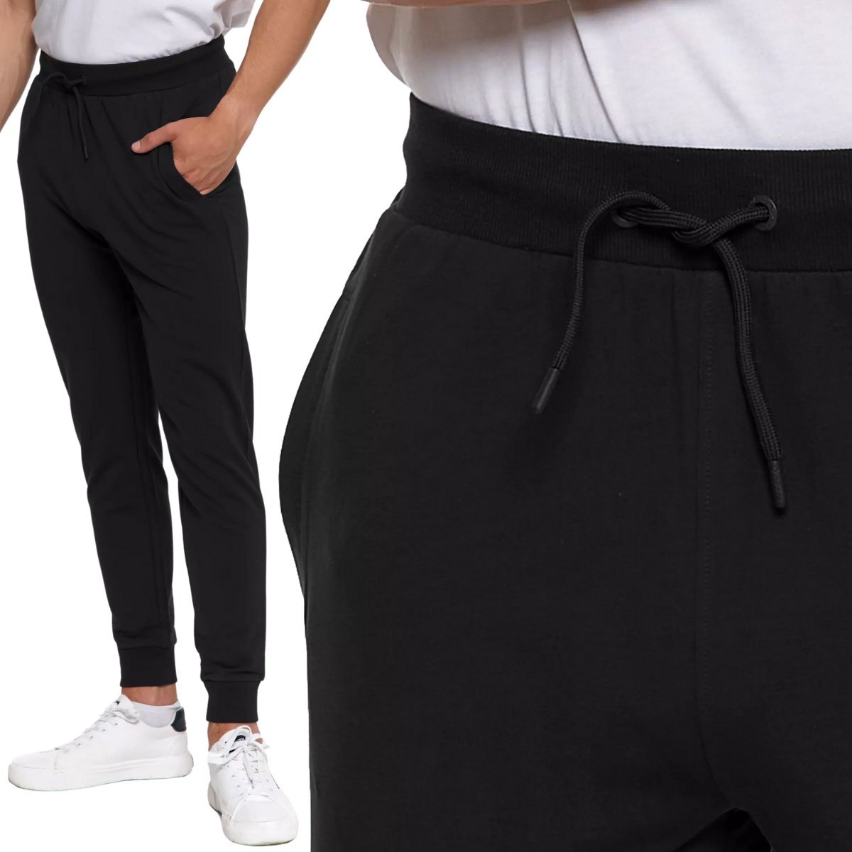 Spodnie Męskie Dresowe Bawełniane Z Kieszeniami Wiązane Wygodne Moraj 4Xl Black