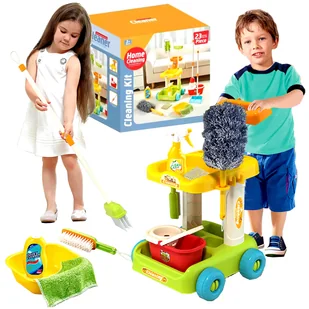 Zestaw sprzątający dla dzieci wózek mop wiaderko miotła + akcesoria 23 el. - Zabawy w naśladowanie dorosłych - miniaturka - grafika 1