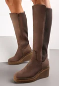 Kozaki damskie - Brązowe Kozaki na Koturnie Gabines - Renee - miniaturka - grafika 1