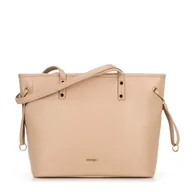 Torebki damskie - Shopperka z ekoskóry z troczkami beżowa - miniaturka - grafika 1
