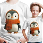 Apaszki i szaliki damskie - Koszulka dziecięca Słodki Mały Pingwin W Szaliku Zima Śnieg Święta XS - miniaturka - grafika 1