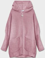 Swetry damskie - NARZUTKA Z KAPTUREM A'LA ALPAKA RÓŻOWA (B6007-81) - S'WEST - miniaturka - grafika 1