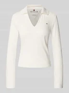 Bluzki damskie - Bluzka z długim rękawem o kroju slim z czystej bawełny - miniaturka - grafika 1