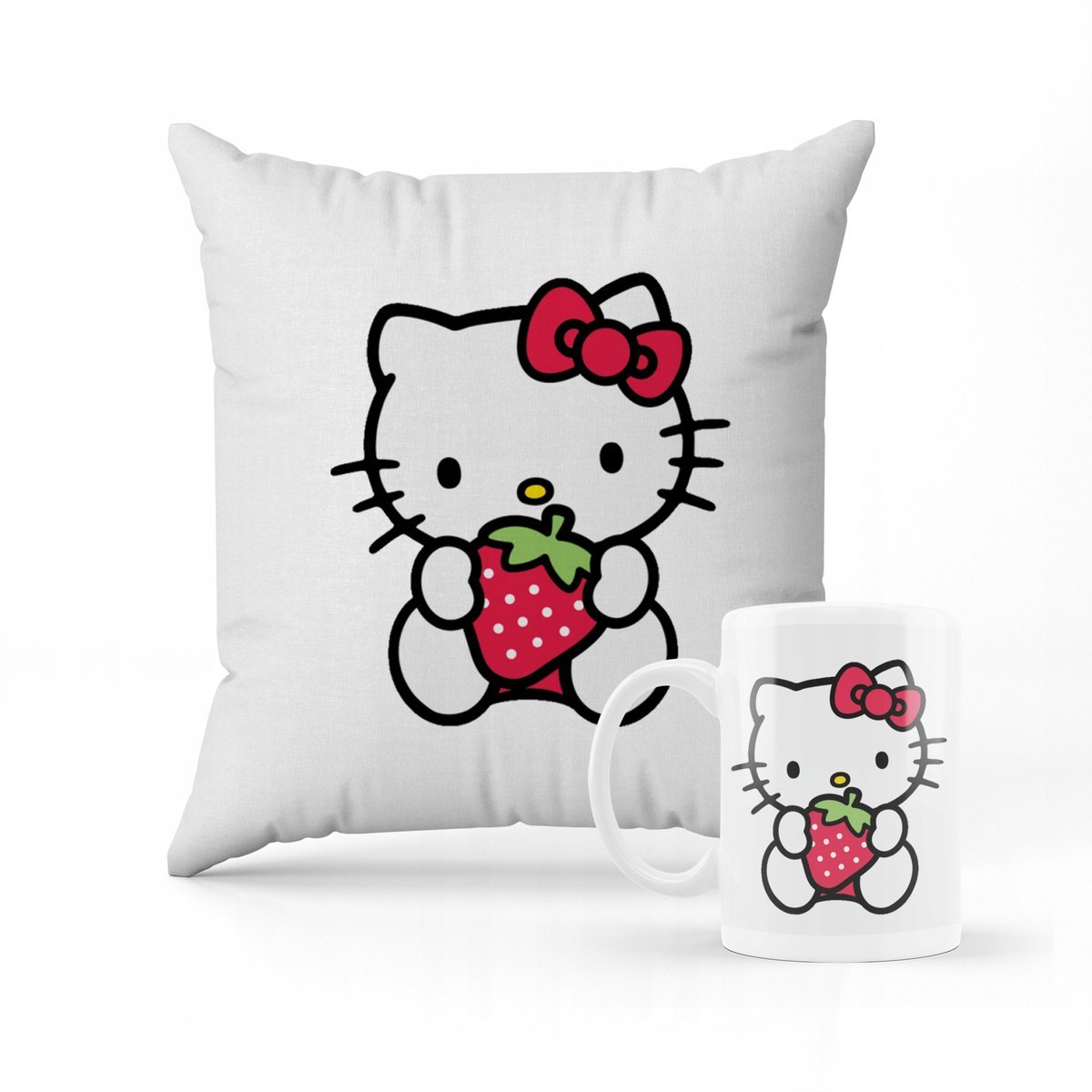 ZESTAW KUBEK + PODUSZKA HELLO KITTY + IMIĘ #
