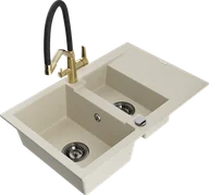 Zlewozmywaki z baterią - Mexen Gaspar zlewozmywak granitowy 1,5-komorowy z ociekaczem i baterią kuchenną Duo, beżowy - 6507-69-671701-57-B - miniaturka - grafika 1