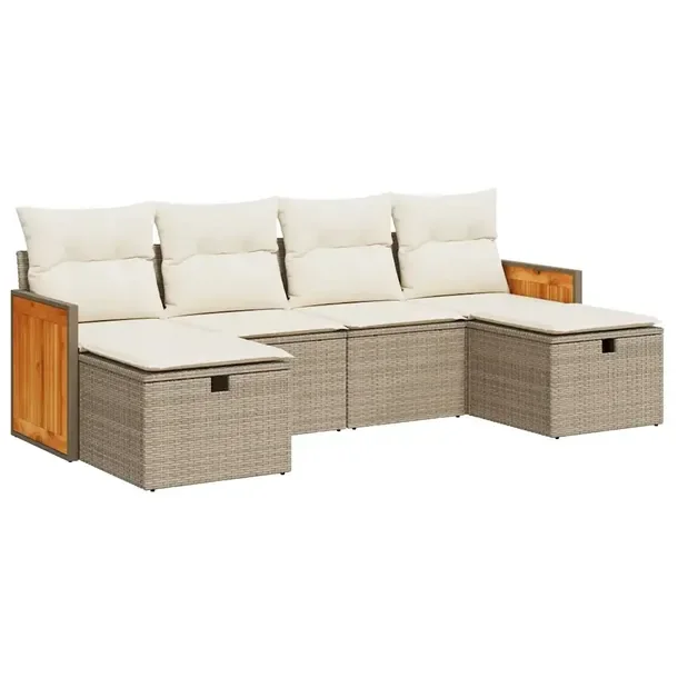 Zestaw Wypoczynkowy Rattan PE Beżowy z Schowkiem i Poduszkami 55x62x69 cm