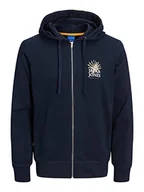 Kurtki męskie - JACK & JONES PLUS Męska kurtka z kapturem JORCRAYON Sweat Zip Hood PLS z kapturem, granatowa, rozmiar 3XL, granatowy blezer, 3XL - miniaturka - grafika 1