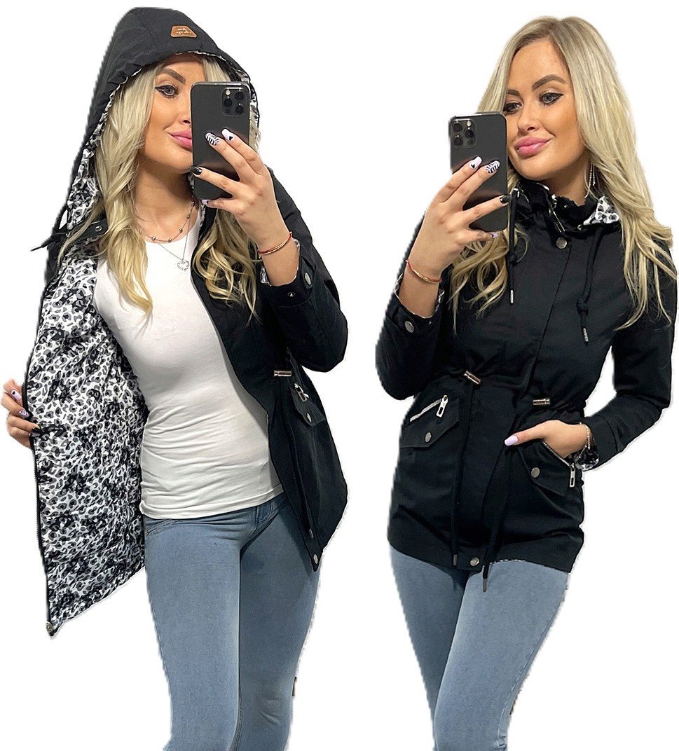 DWUSTRONNA PARKA DAMSKA KURTKA Z KAPTUREM PRZEJŚCIOWA L