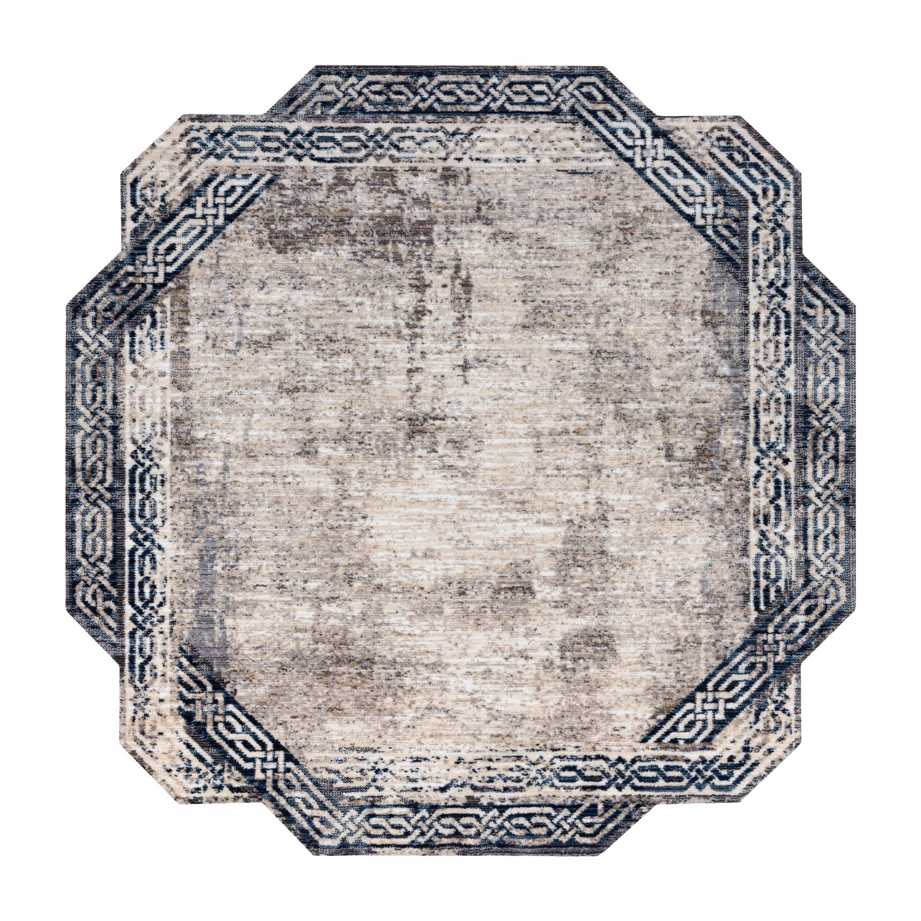 Dywan TINE 75425B Ramka, vintage - nowoczesny, nieregularny kształt / granat szary 195x195 cm
